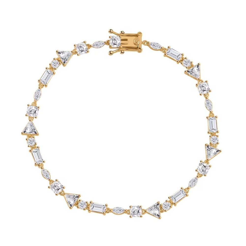 Simulated Diamond Tennis Bracelet Mixed Shapes 8" Vermeil YG in Sterling Silver
